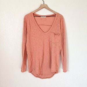 Free People We the Free Peach V Neck Long Sleeve Top S